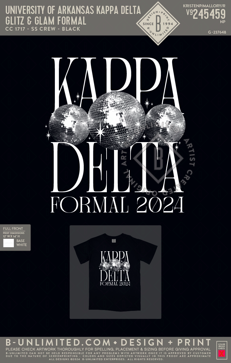 University of Arkansas Kappa Delta - Glitz & Glam Formal - Kappa Delta 2024 - CC - 1717 - SS Crew - Black