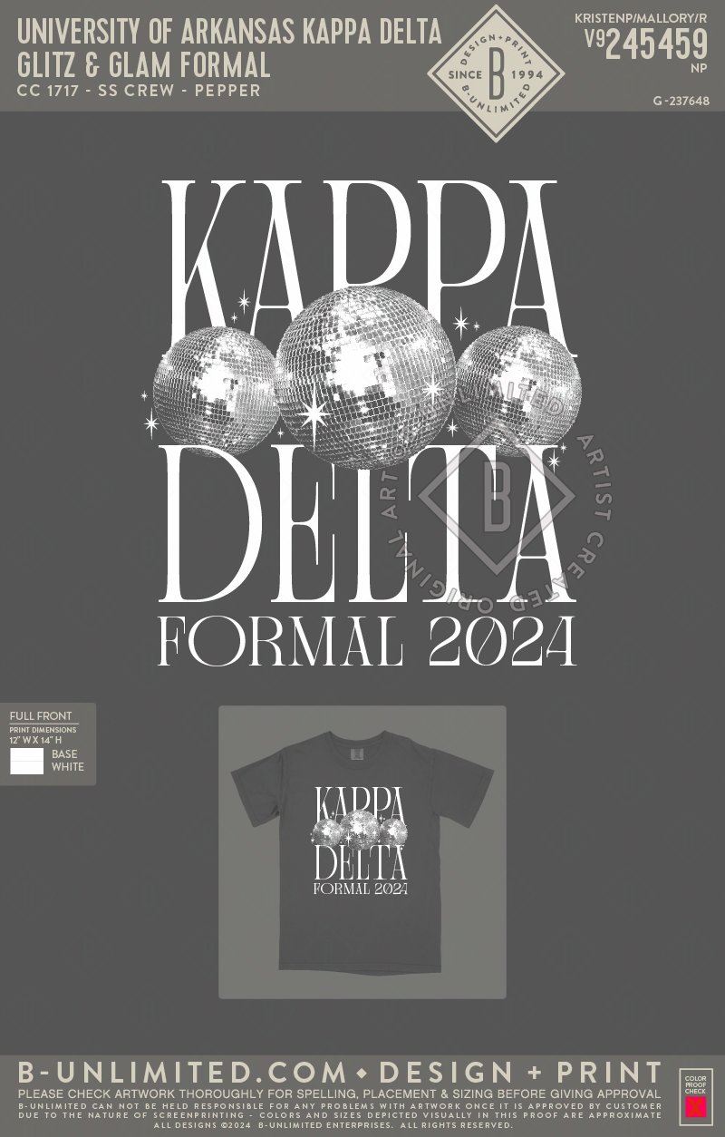 University of Arkansas Kappa Delta - Glitz & Glam Formal - Kappa Delta 2024 - CC - 1717 - SS Crew - Pepper