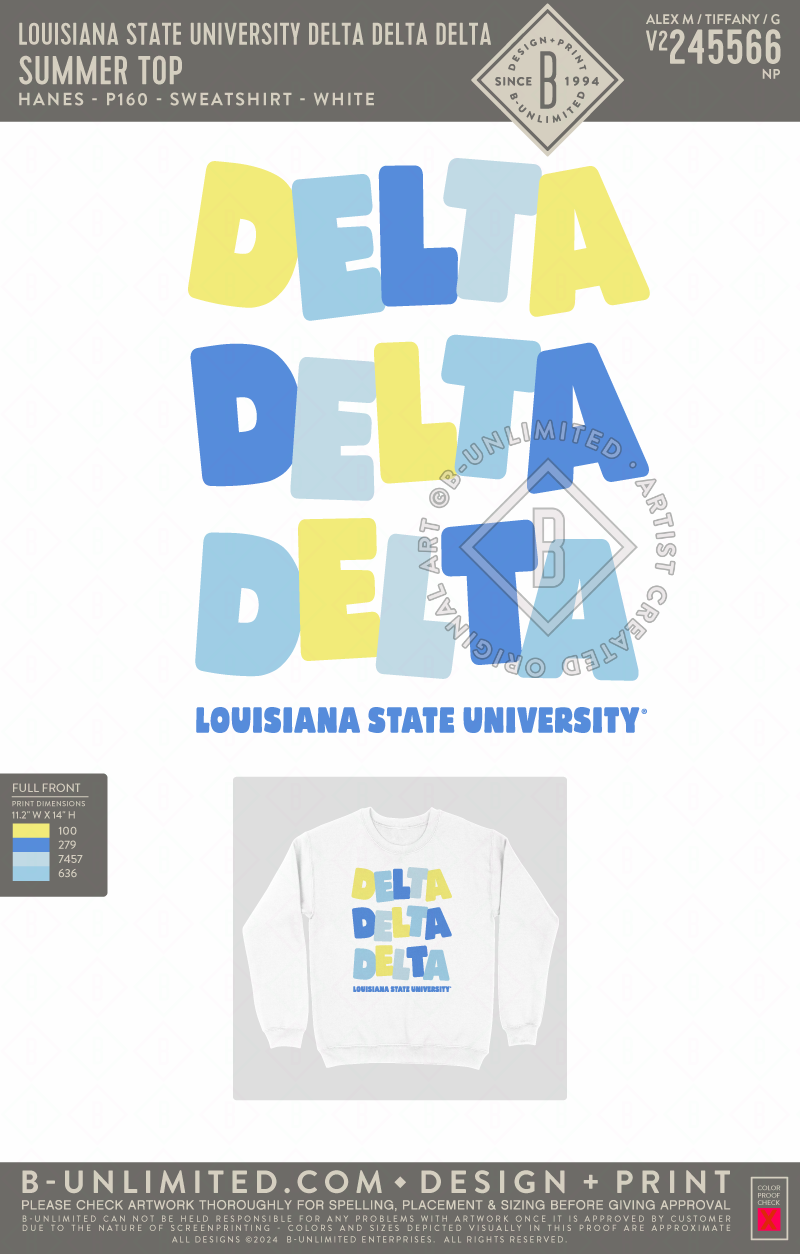 Louisiana State University Delta Delta Delta - Summer Top - Hanes - P160 - Sweatshirt - White