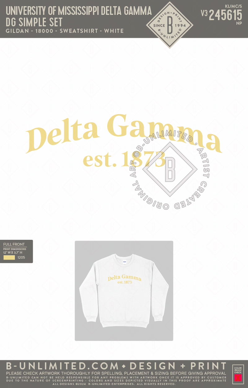 University of Mississippi Delta Gamma - DG Simple Set - Gildan - 18000 - Crewneck Sweatshirt - White