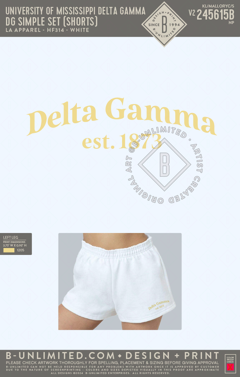 University of Mississippi Delta Gamma - DG Simple Set (shorts) - LA Apparel - HF-314 - White