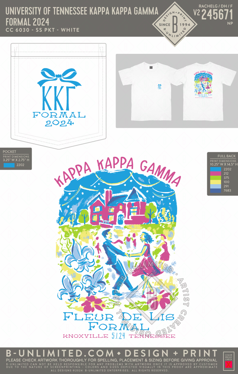 University of Tennessee Kappa Kappa Gamma - Formal 2024 - CC - 6030 - SS Pocket - White