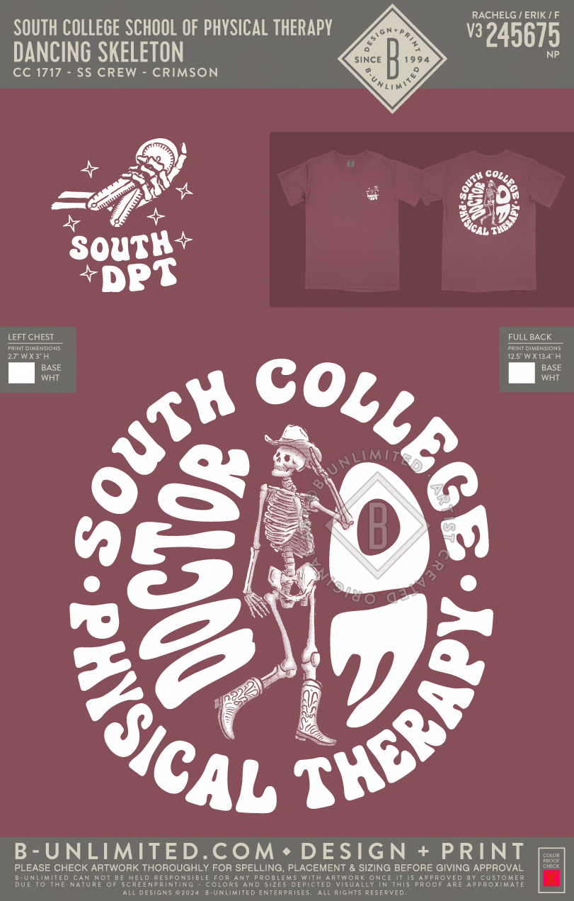 South College School of Physical Therapy - Dancing Skeleton - CC - 1717 - SS Crew - Crimson