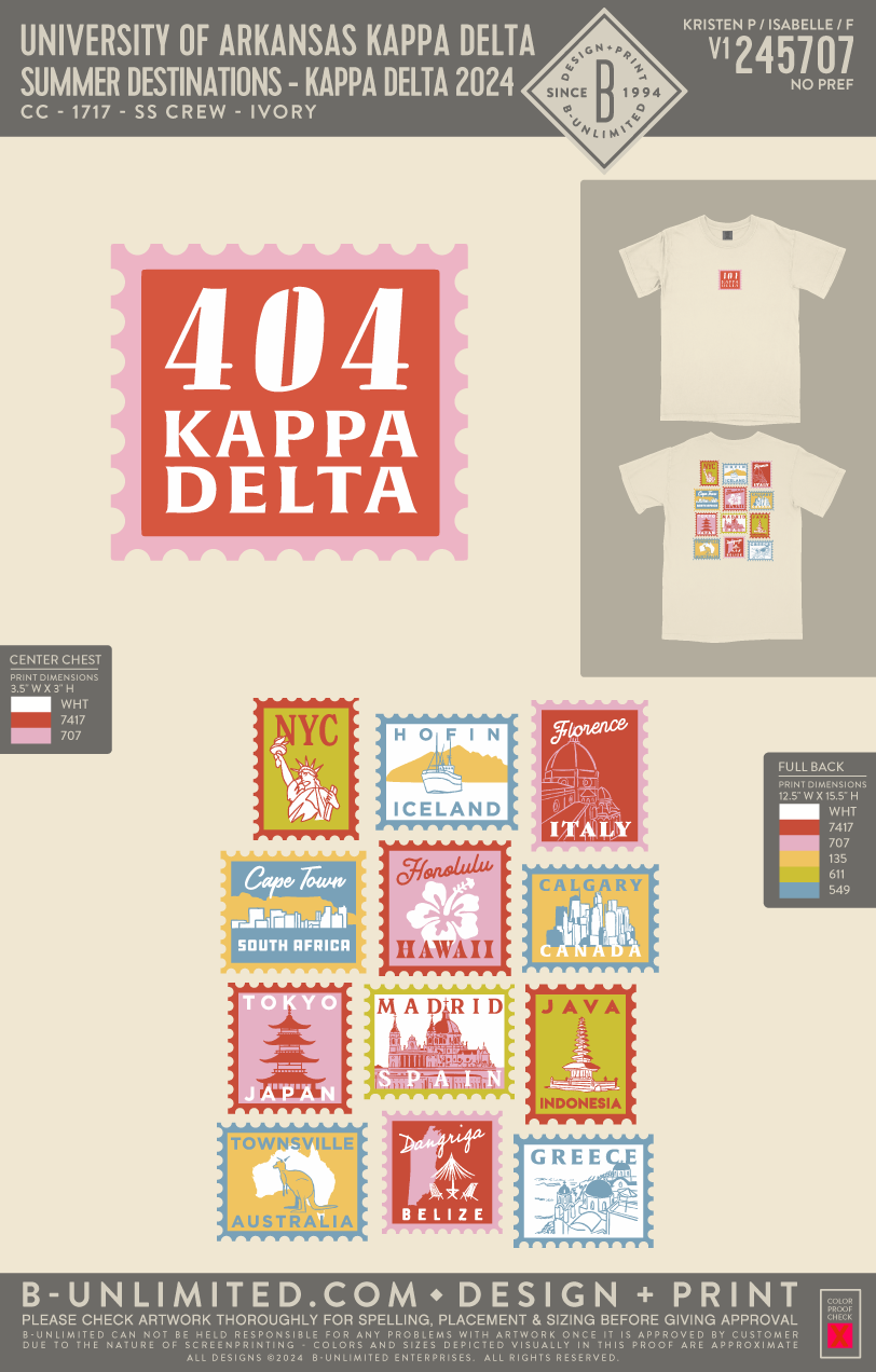 University of Arkansas Kappa Delta - Summer Destinations - Kappa Delta 2024 - CC - 1717 - SS Crew - Ivory