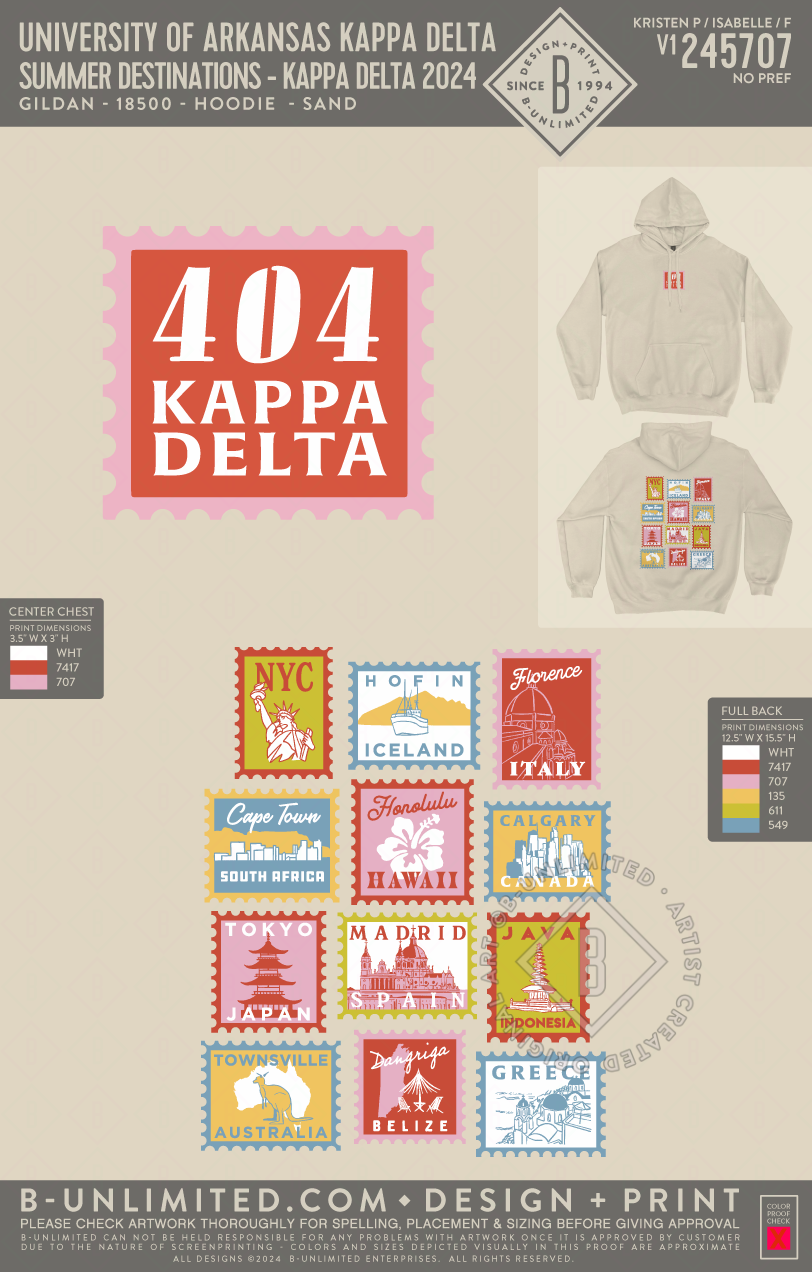 University of Arkansas Kappa Delta - Summer Destinations - Kappa Delta 2024 - Gildan - 18500 - Hoodie - Sand