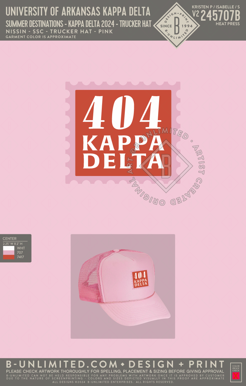 University of Arkansas Kappa Delta - Summer Destinations - Kappa Delta 2024 - Trucker Hat - Nissin Cap - SSC - Pink