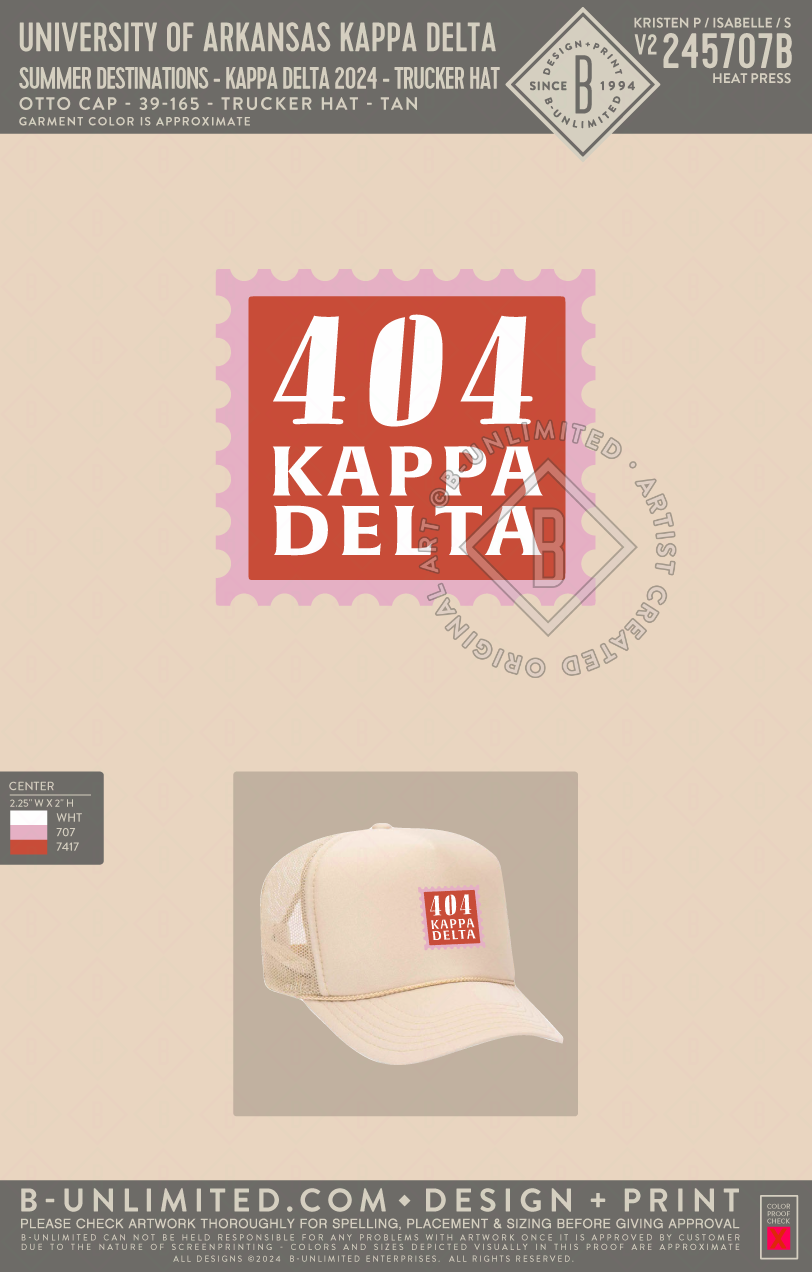 University of Arkansas Kappa Delta - Summer Destinations - Kappa Delta 2024 - Trucker Hat - Otto Cap - 39-165 - Foam Trucker Hat - Tan