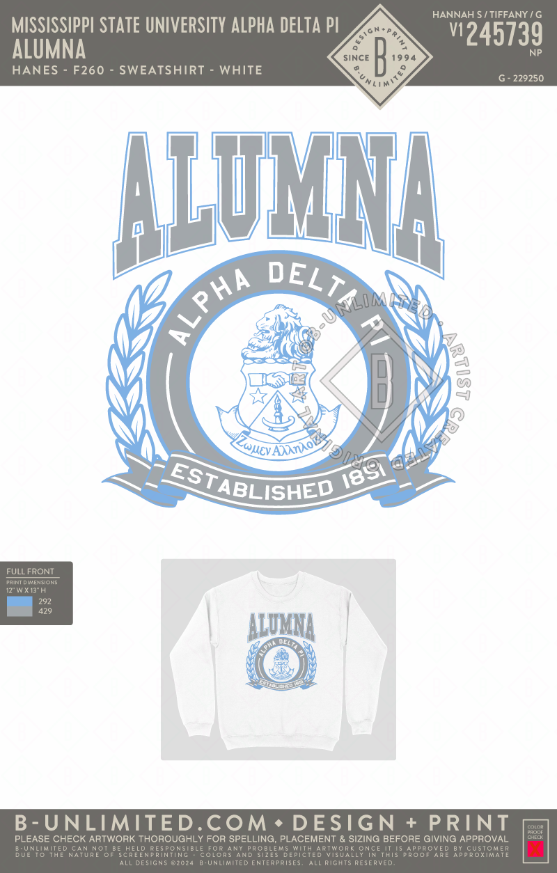 Mississippi State University Alpha Delta Pi - Alumna - Hanes - F260 - Sweatshirt - White