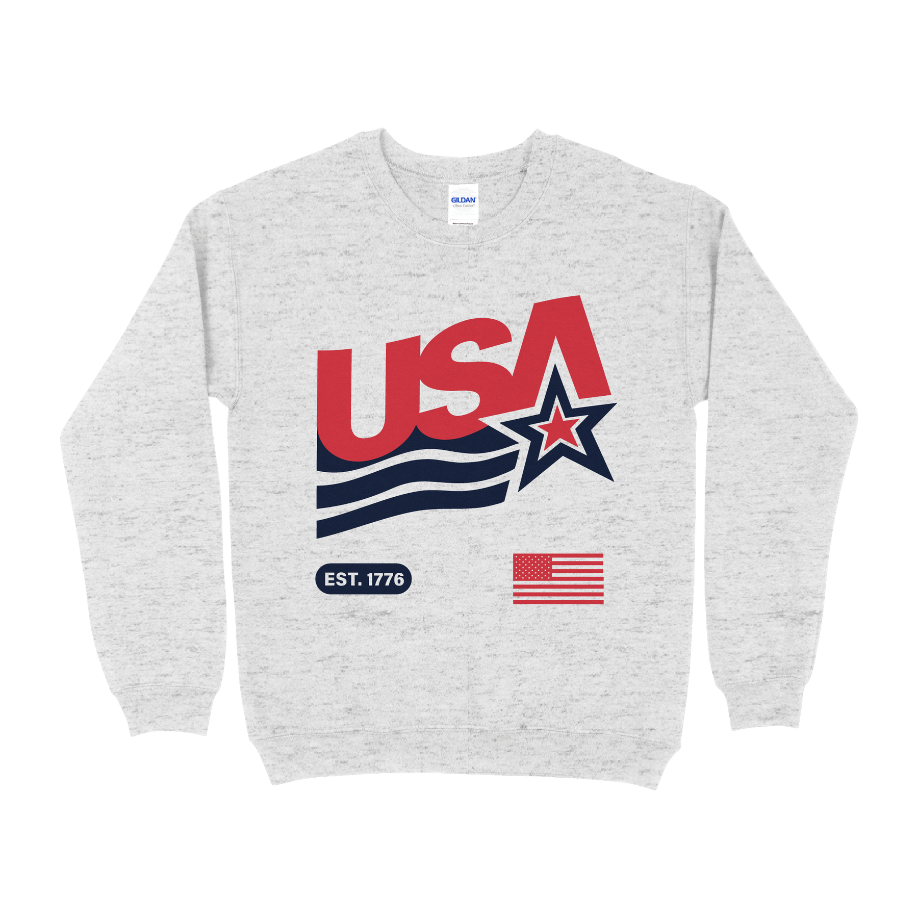 B-Unlimited - USA Star - Gildan - 18000 - Crewneck Sweatshirt - Ash Grey