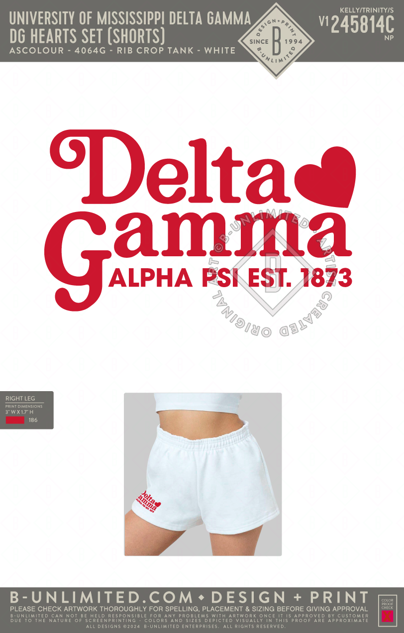 University of Mississippi Delta Gamma - DG Hearts Set (shorts) - LA Apparel - HF-314 - White