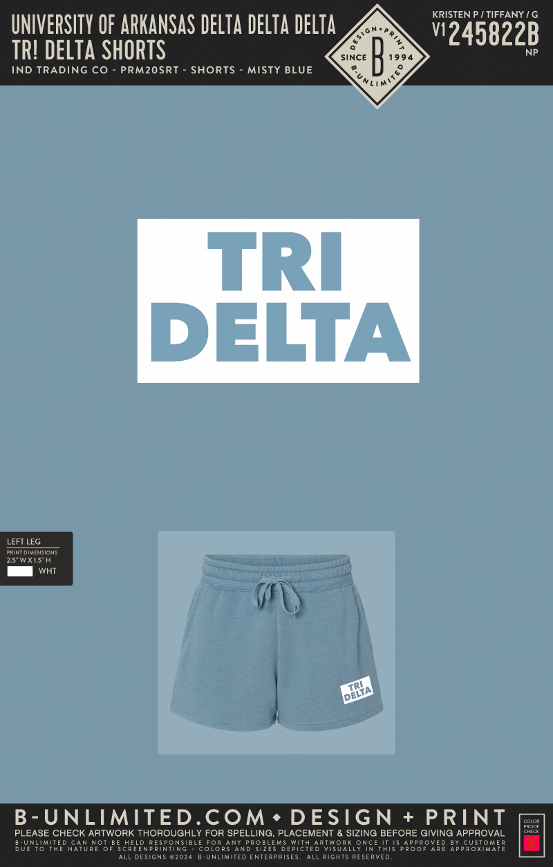 University of Arkansas Delta Delta Delta - TR! DELTA SHORTS - Independent Trading Co - PRM20SRT - Shorts - Misty Blue