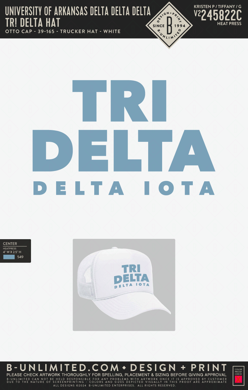 University of Arkansas Delta Delta Delta - TR! DELTA HAT - Otto Cap - 39-165 - Foam Trucker Hat - White