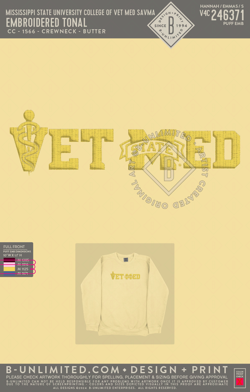 Mississippi State University College of Veterinary Medicine Class of 2029 - Embroidered Tonal - CC - 1566 - Sweatshirt - Butter