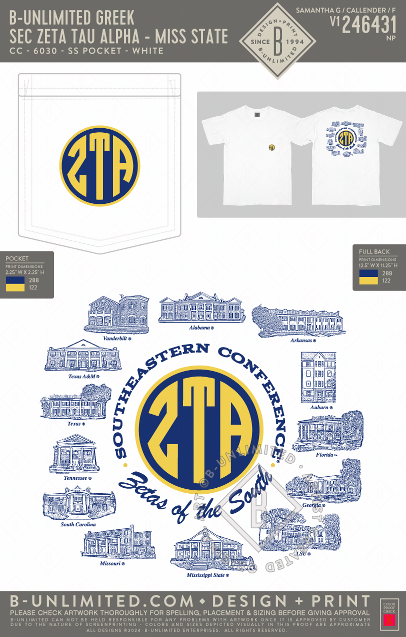 B-Unlimited Sales - SEC Zeta Tau Alpha (EOS26) - CC - 6030 - SS Pocket - White