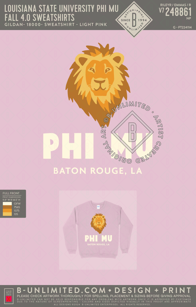 Louisiana State University Phi Mu - Fall 4.0 Sweatshirts (EOS26) - Gildan - 18000 - Crewneck Sweatshirt - Light Pink