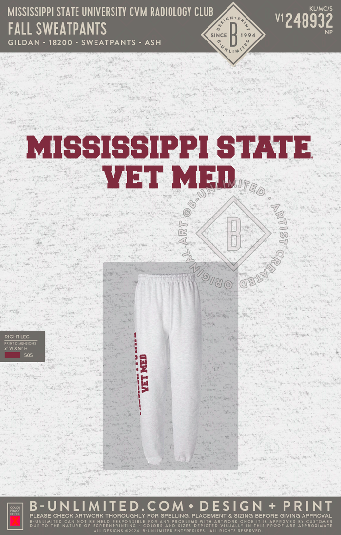 Mississippi State University CVM Radiology Club Fall Sweatpants Gi