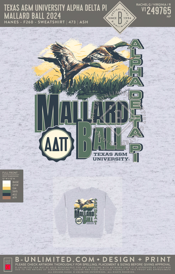 Texas A&M University Alpha Delta Pi Mallard Ball 2024 Hanes F260