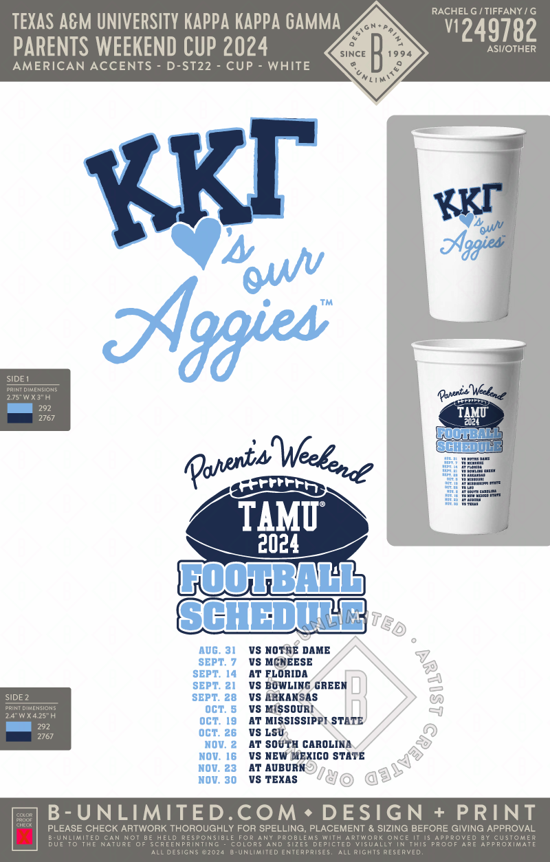 Texas A&M University Kappa Kappa Gamma Parents Weekend Cup 2024 Am