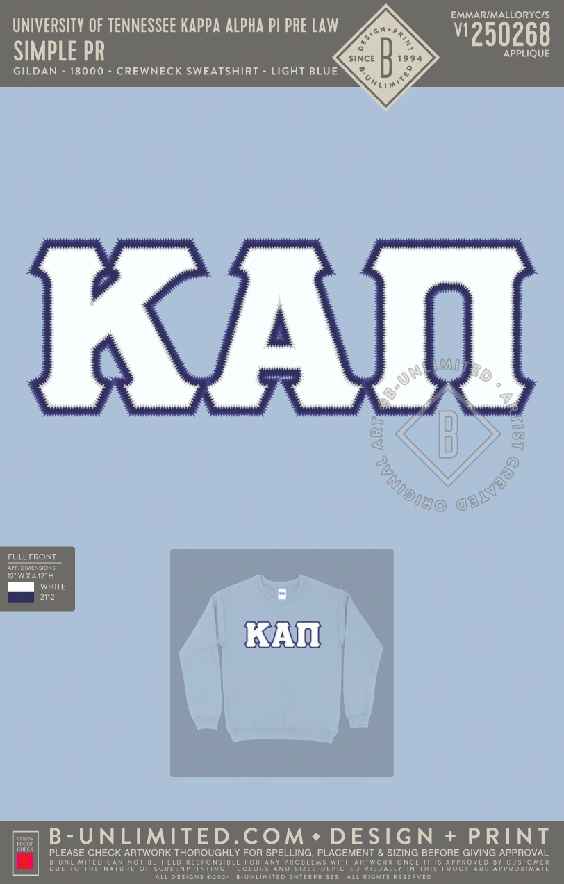 University of Tennessee Kappa Alpha Pi Pre Law - Simple PR - Gildan - 18000 - Crewneck Sweatshirt - Light Blue