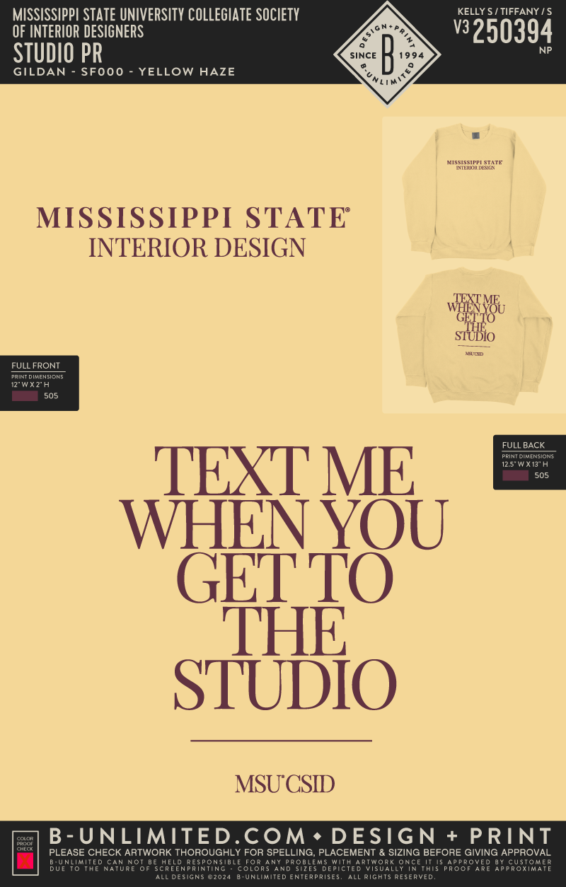 Mississippi State University Collegiate Society of Interior Designers - Studio PR - Gildan - SF000 - Softstyle Crewneck - Yellow Haze