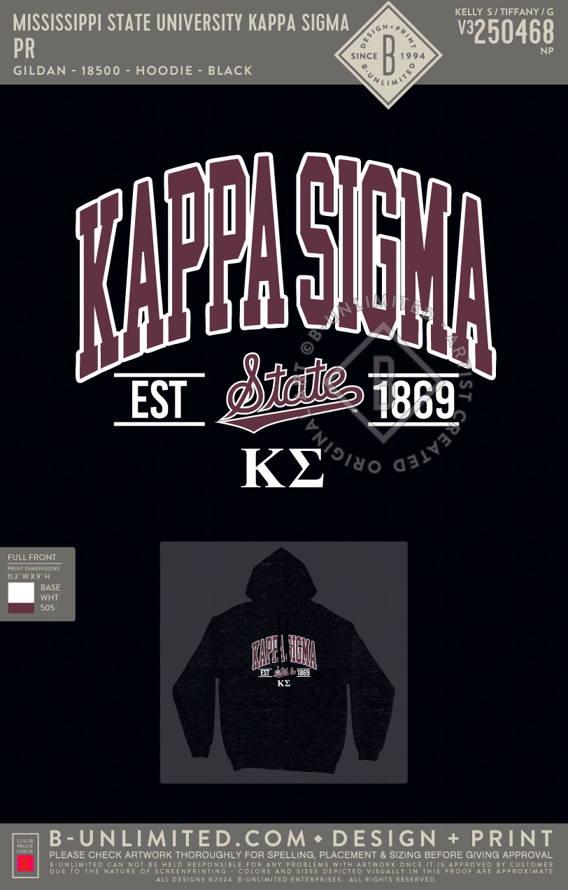 Mississippi State University Kappa Sigma - PR - Gildan - 18500 - Hoodie - Black