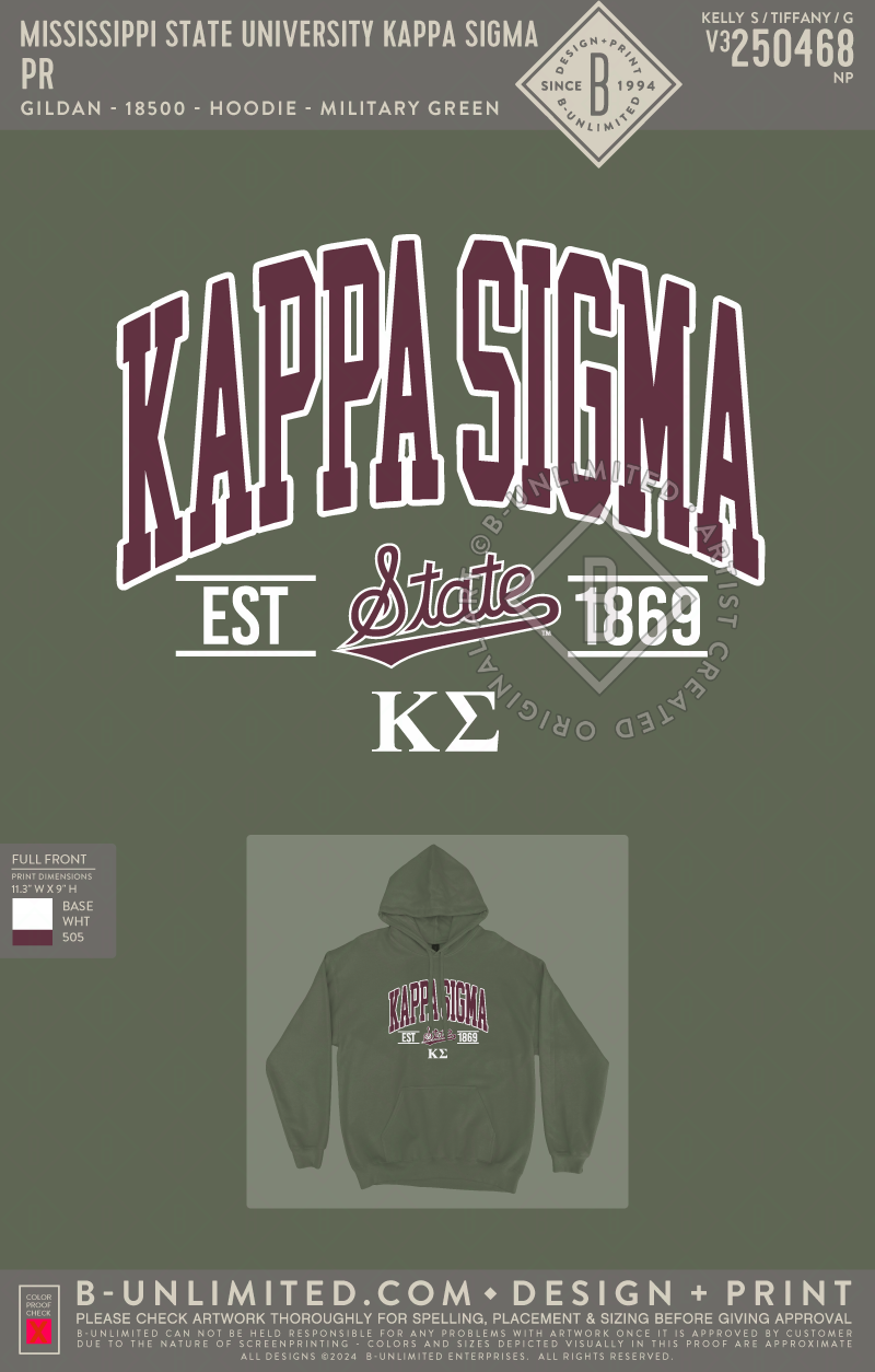 Mississippi State University Kappa Sigma - PR - Gildan - 18500 - Hoodie - Military Green
