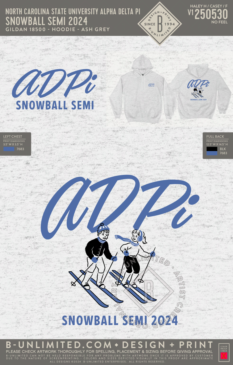 North Carolina State University Alpha Delta Pi - Snowball Semi 2024 (EOS26) - Gildan - 18500 - Hoodie - Ash Grey