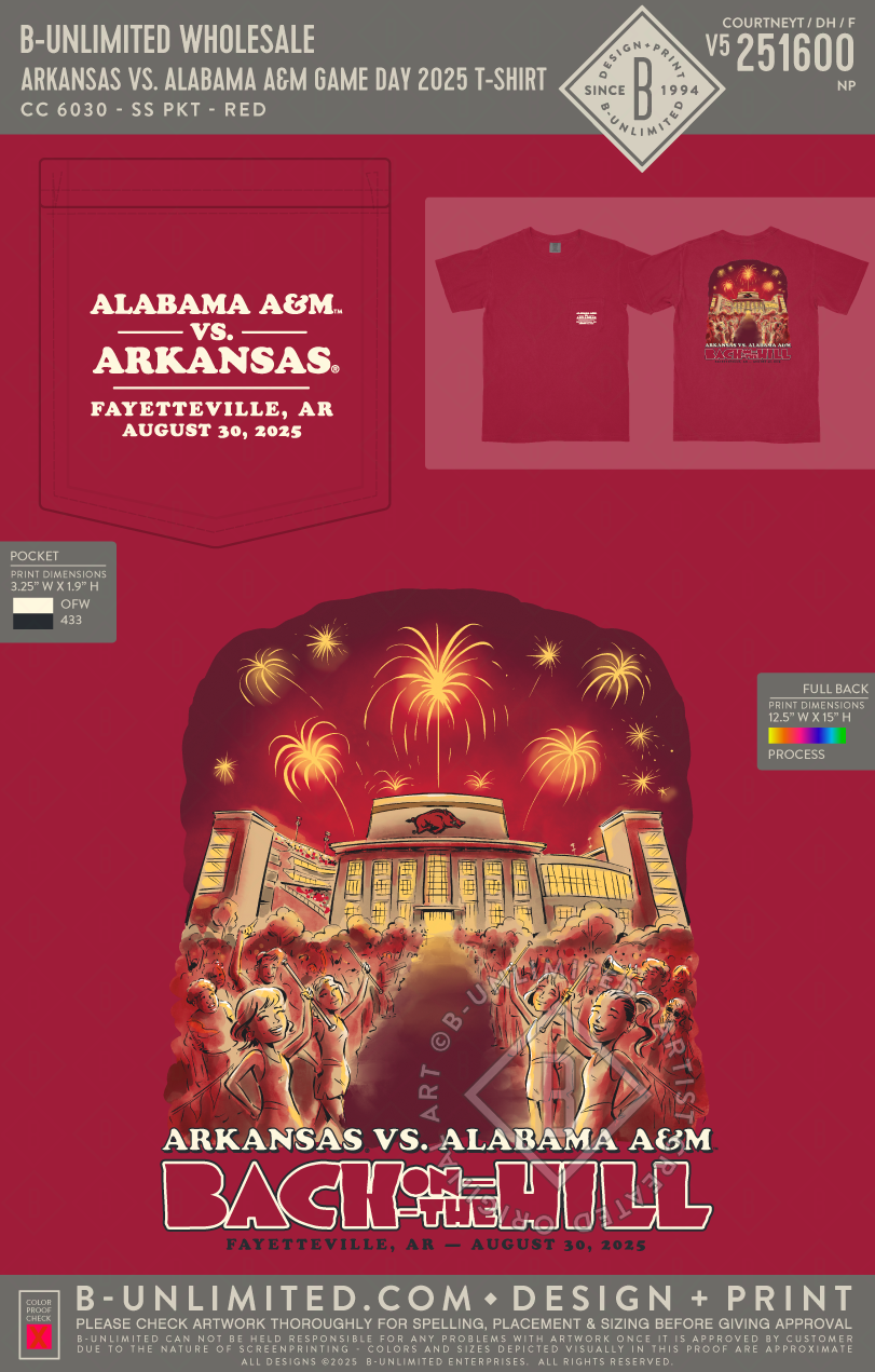 B-Unlimited Game Day - Arkansas vs. Alabama A&M Game Day 2025 T-shirt (WS) - CC - 6030 - SS Pocket - Red