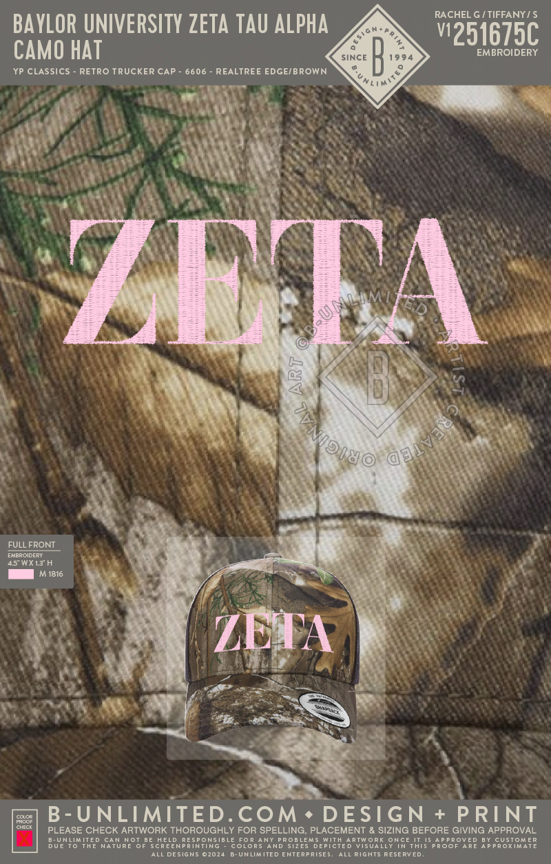 Baylor University Zeta Tau Alpha - Camo Hat - Yupoong - 6606 - Trucker Hat - Realtree Edge/Brown