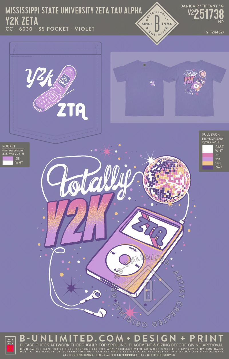 Mississippi State University Zeta Tau Alpha - Y2K Zeta - CC - 6030 - SS Pocket - Violet