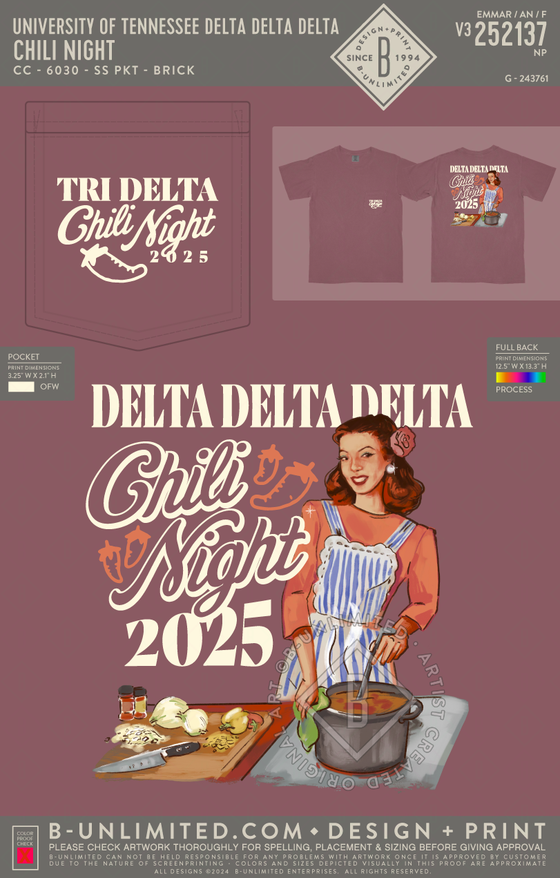 University of Tennessee Delta Delta Delta - chili night - CC - 6030 - SS Pocket - Brick