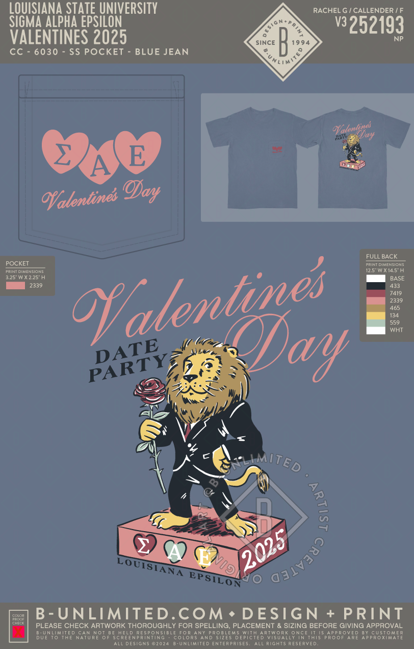 Louisiana State University Sigma Alpha Epsilon - Valentines 2025 - CC - 6030 - SS Pocket - Blue Jean