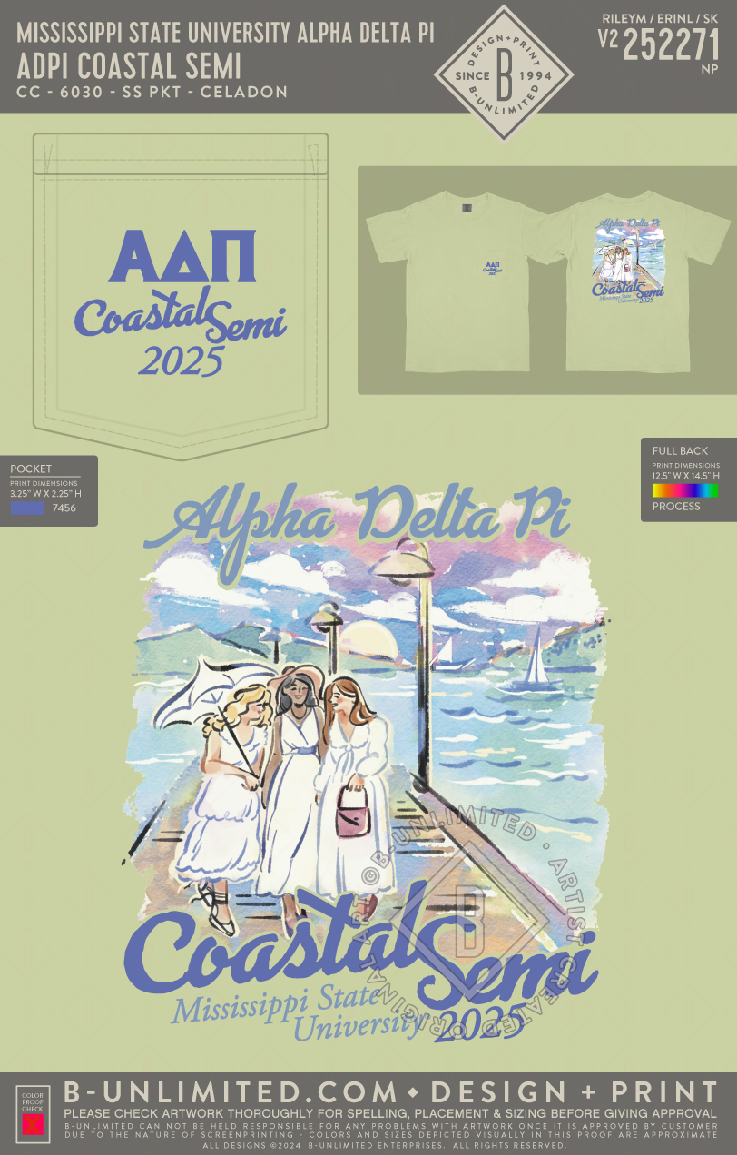 Mississippi State University Alpha Delta Pi - ΑΔΠ Coastal Semi - CC - 6030 - SS Pocket - Celadon