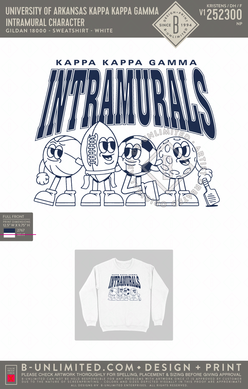 University of Arkansas Kappa Kappa Gamma - Intramural Character - Gildan - 18000 - Crewneck Sweatshirt - White