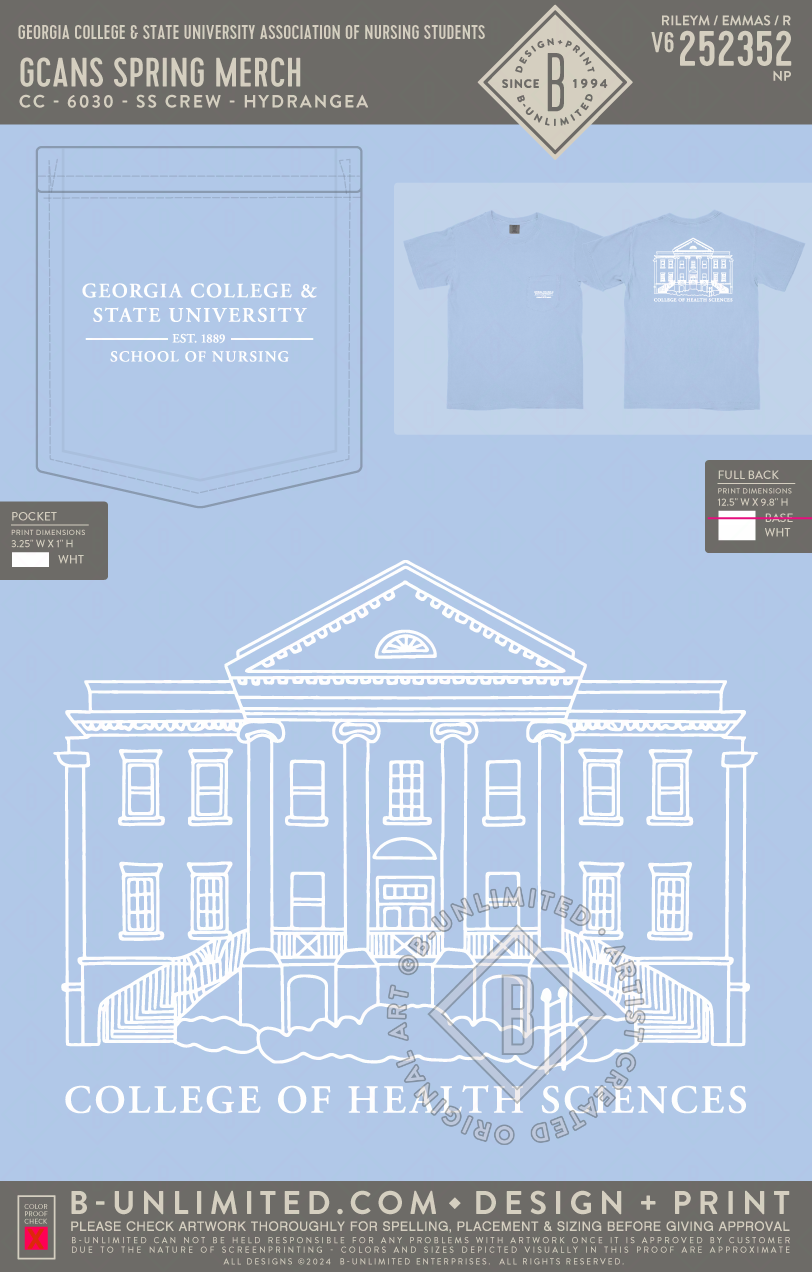 Georgia College & State University Association of Nursing Students - GCANS Spring Merch - CC - 6030 - SS Pocket - Hydrangea