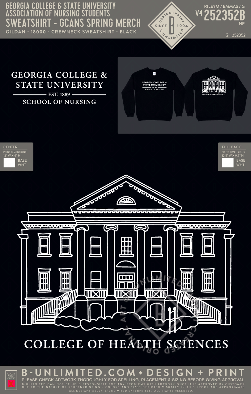 Georgia College & State University Association of Nursing Students - Sweatshirt - GCANS Spring Merch - Gildan - 18000 - Crewneck Sweatshirt - Black