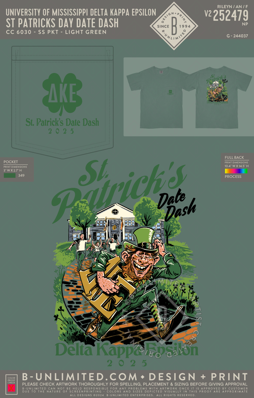 University of Mississippi Delta Kappa Epsilon - St Patricks Day Date Dash - CC - 6030 - SS Pocket - Light Green