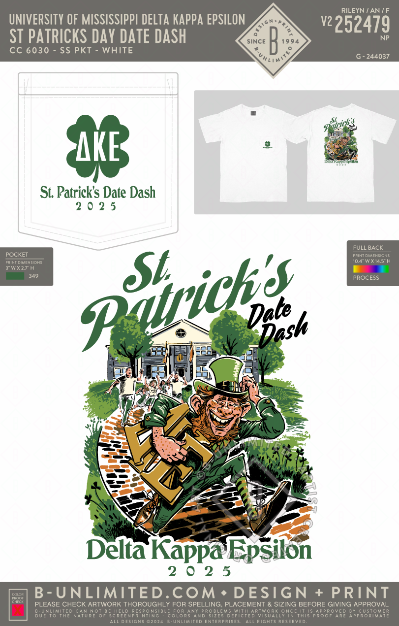 University of Mississippi Delta Kappa Epsilon - St Patricks Day Date Dash - CC - 6030 - SS Pocket - White