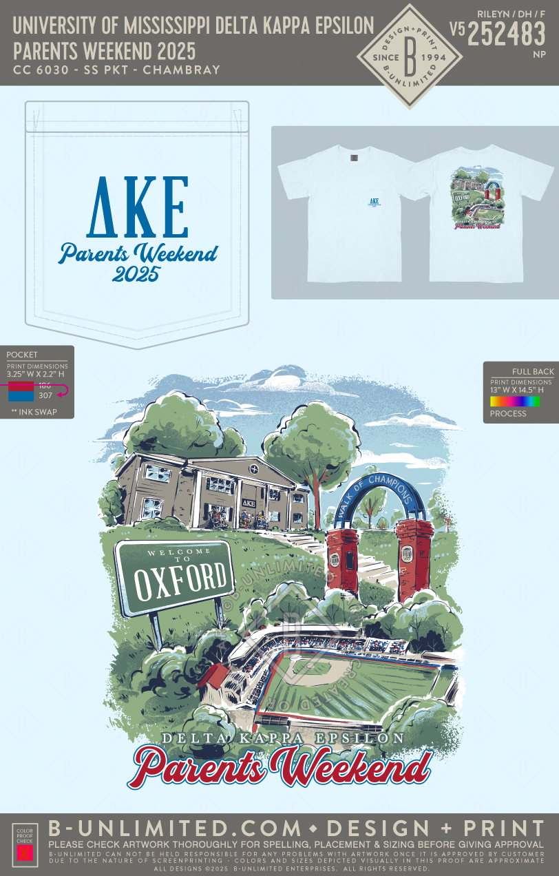 University of Mississippi Delta Kappa Epsilon - Parents Weekend 2025 - CC - 6030 - SS Pocket - Chambray