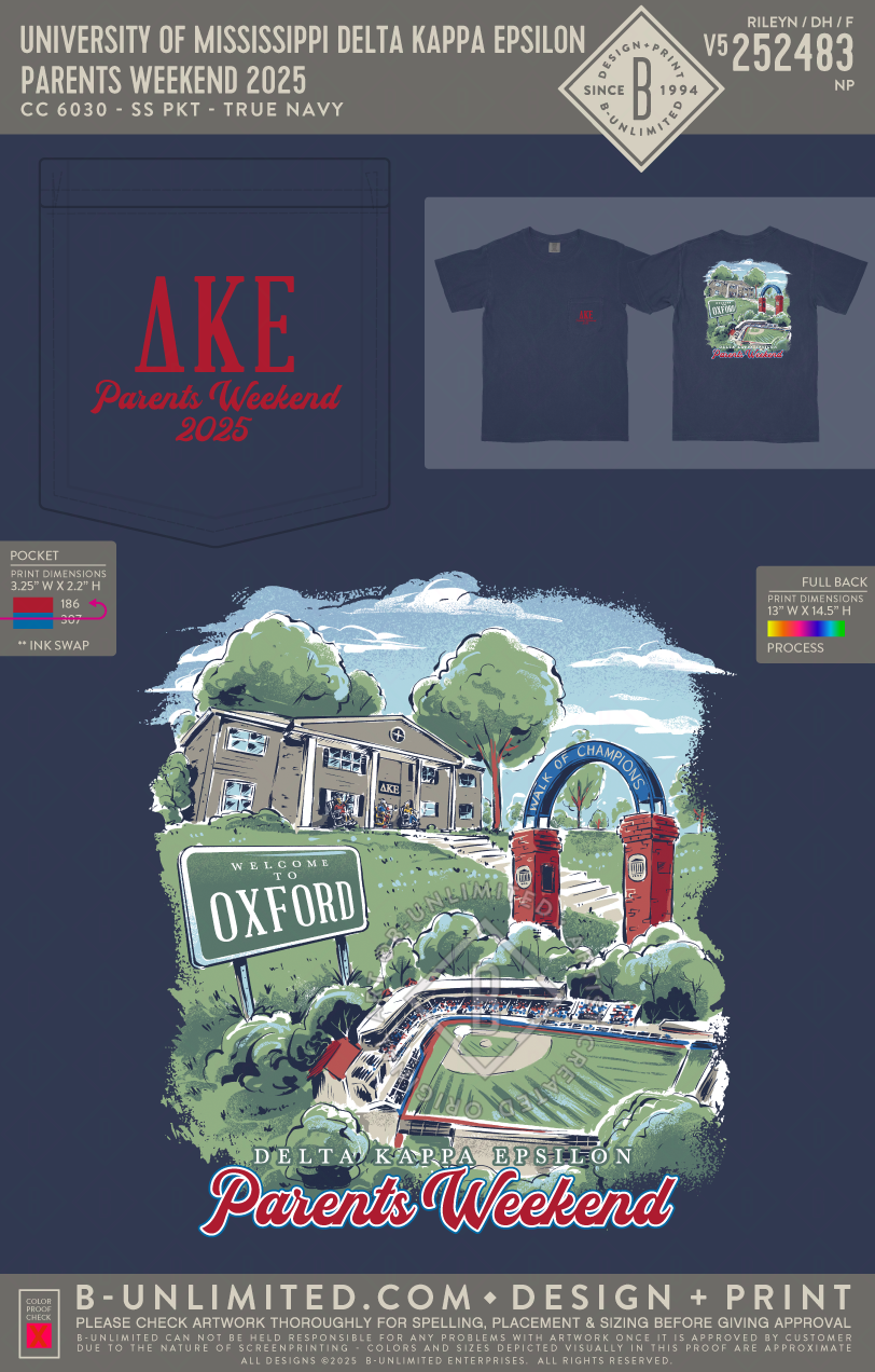 University of Mississippi Delta Kappa Epsilon - Parents Weekend 2025 - CC - 6030 - SS Pocket - True Navy