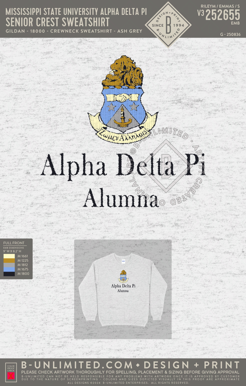 Mississippi State University Alpha Delta Pi - Senior Crest Sweatshirt ...