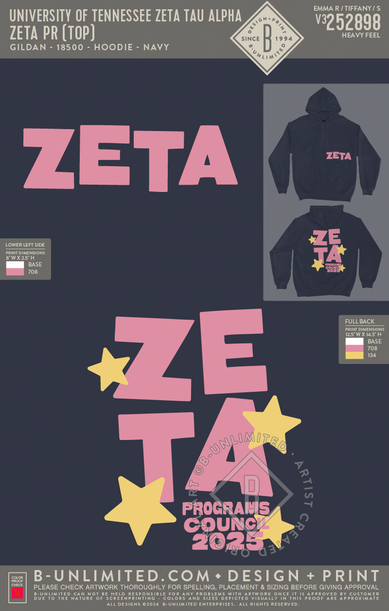 University of Tennessee Zeta Tau Alpha - Zeta PR (Top) - Gildan - 18500 - Hoodie - Navy