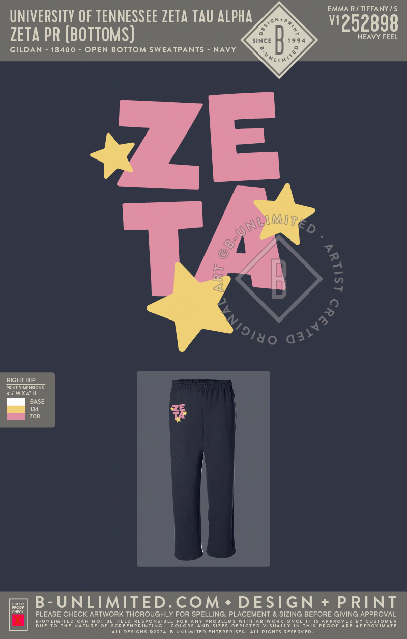 University of Tennessee Zeta Tau Alpha - Zeta PR (Bottoms) - Gildan - 18400 - Open Bottom Sweatpants - Navy