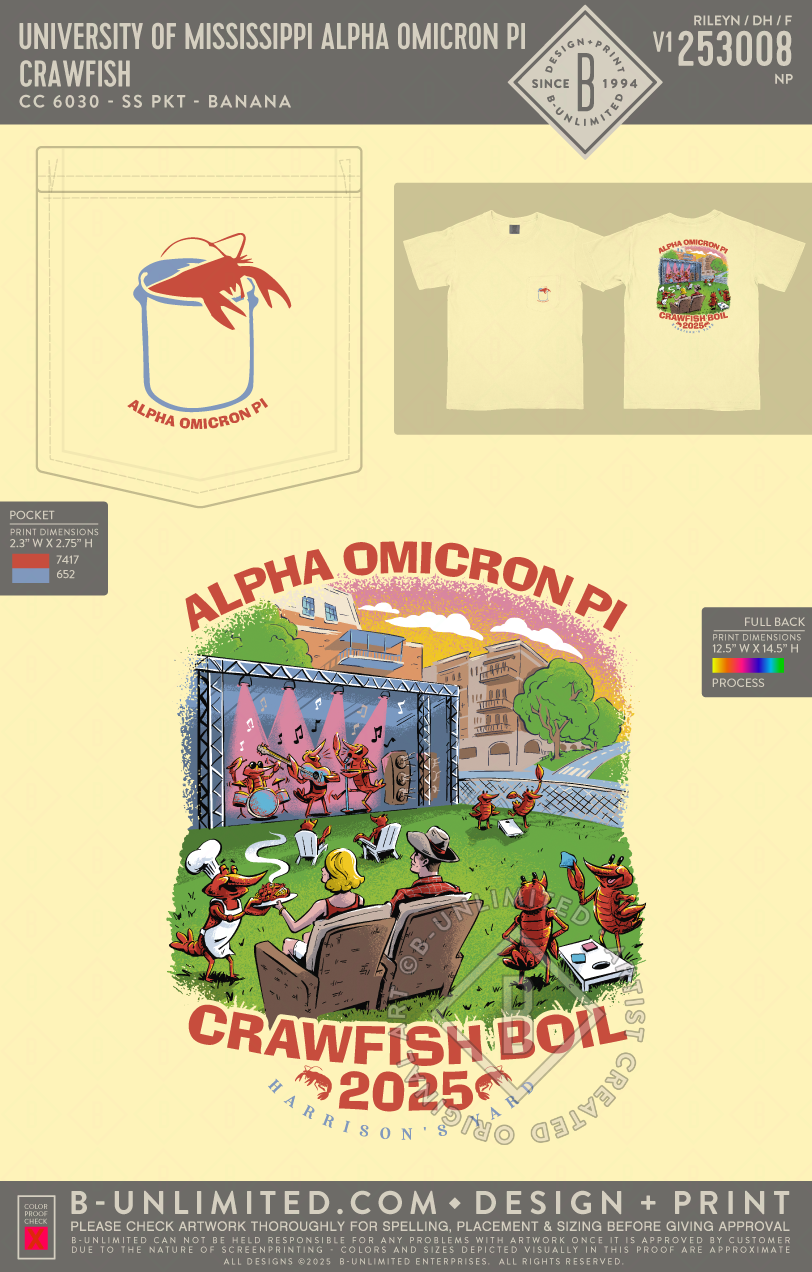 University of Mississippi Alpha Omicron Pi - Crawfish - CC - 6030 - SS Pocket - Banana