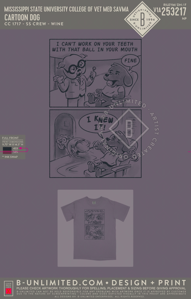 Mississippi State University College of Vet Med SAVMA - Cartoon Dog - CC - 1717 - SS Crew - Wine