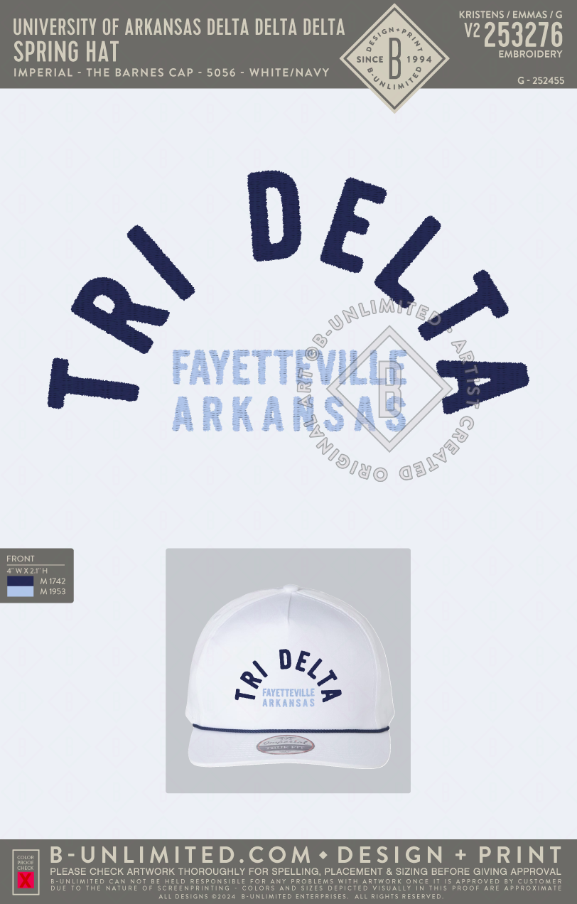 University of Arkansas Delta Delta Delta - Spring Hat - Imperial - 5056 - The Barnes Cotton Rope Hat - White/Navy