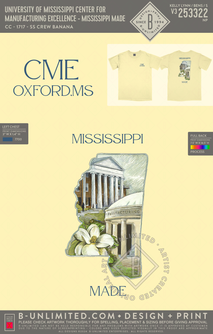 University of Mississippi Center for Manufacturing Excellence - Mississippi Made - CC - 1717 - SS Crew - Banana