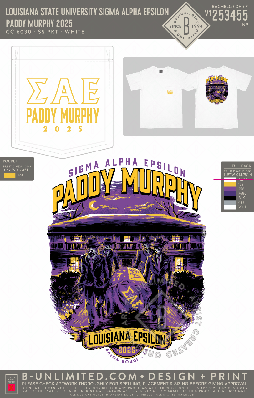 Louisiana State University Sigma Alpha Epsilon - Paddy Murphy 2025 - CC - 6030 - SS Pocket - White