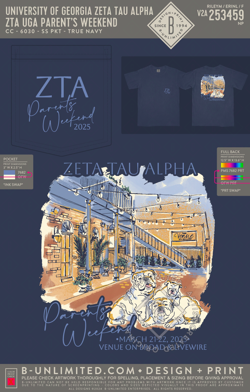 University of Georgia Zeta Tau Alpha - ZTA UGA Parent's Weekend - CC - 6030 - SS Pocket - True Navy