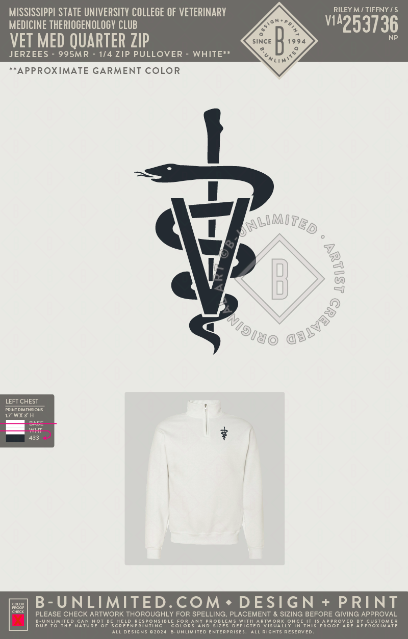 Mississippi State University College of Veterinary Medicine Theriogenology Club - Vet Med Quarter Zip - Jerzees - 995MR - 1/4 Zip Pullover - White